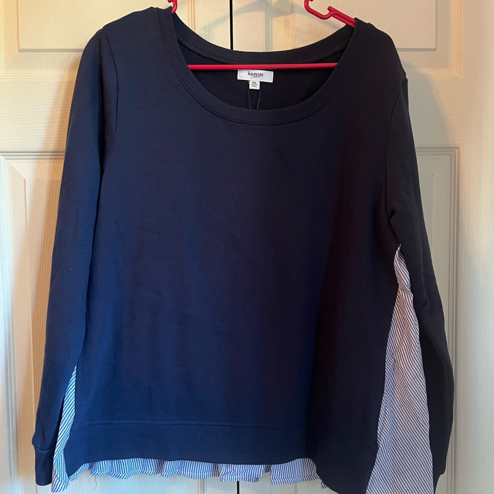Kensie Navy Top with Striped Back